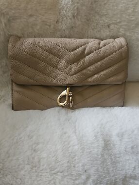Rebecca Minkoff Taupe Quilted Leather Wristlet with Gold Clasp